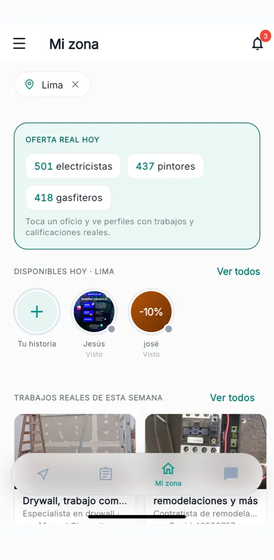 Mi zona en HALPII: oferta real hoy, profesionales disponibles y trabajos reales de la semana